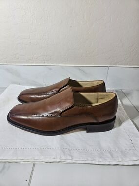 Men's Brown Leather Slip-On Loafers with Perforated Detailing